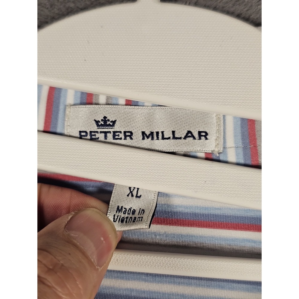 Peter‎ Millar Crown Sport Polo Mens XL Blue Red Stripe Performance Golf Shirt - Picture 2 of 10